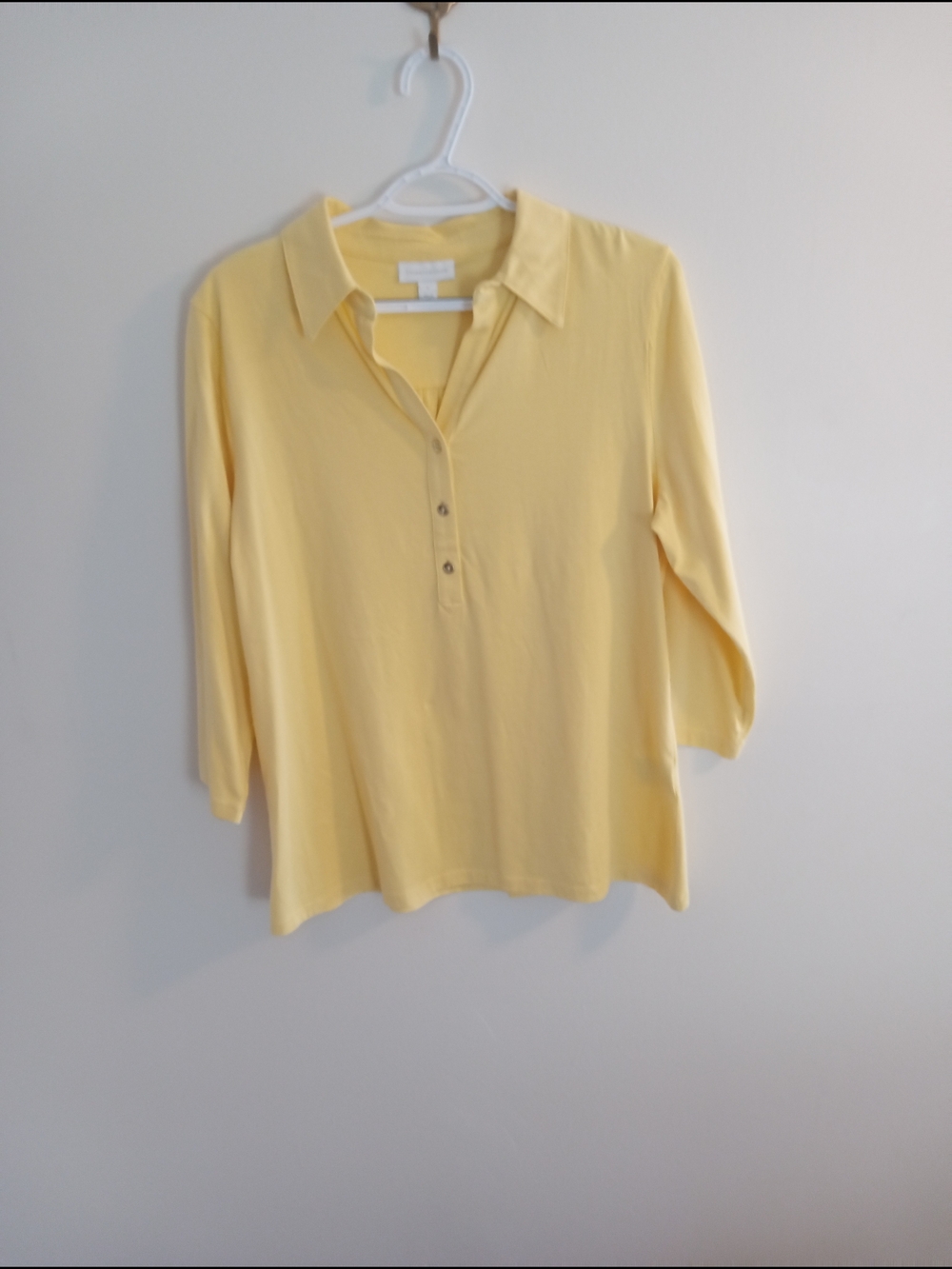 Charter Club Pale Yellow 3/4 Sleeve Button Polo
